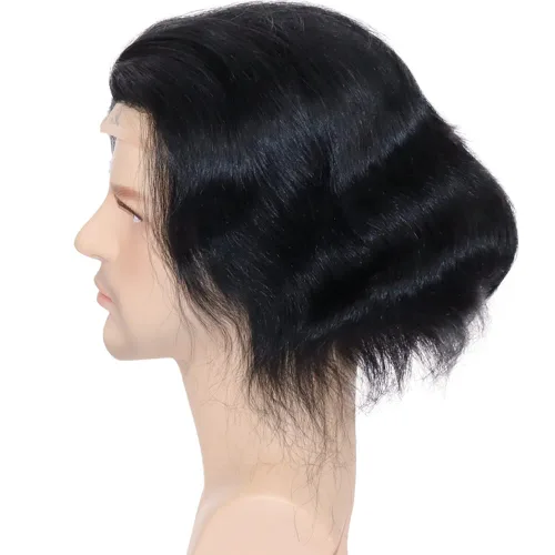 Vista 4 de Peluca de cabello humano europeo de repuesto para hombre, encaje suizo frontal, 0.003 in, piel fina, poliuretano, con bucle, 10 x 8 pulgadas