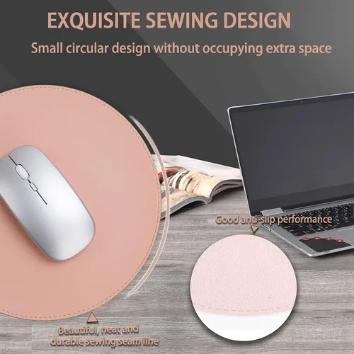 Vista 2 de YSAGi Paquete de 2 alfombrillas para mouse, ultra finas e impermeables, de piel de PVC, bordes cosidos, funciona para computadoras, portátiles, todo