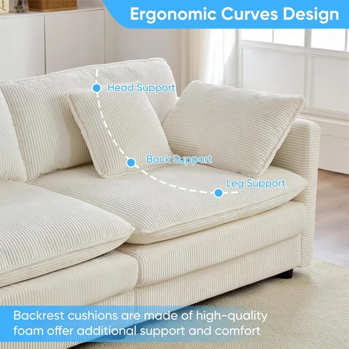 Vista 3 de Mjkone Sofá modular en forma de U de 148 pulgadas con otomana móvil, cómodo sofá modular de gran tamaño con cojín de doble capa, sofás de asiento