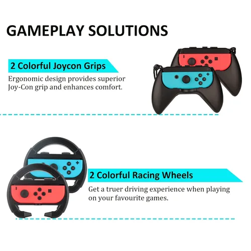 Vista 6 de Switch Accessories Bundle for Nintendo Switch Carrying Case, Screen Protector, Joycon Grips, Steering Wheels, Charging Dock, Playstand, Comfort