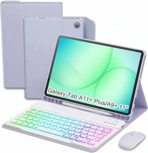 Vista 11 de Funda de teclado para tableta Samsung Galaxy Tab A11 Plus de 11 pulgadas 2025 / A9+ Plus 2023, teclado y mouse inalámbricos con retroiluminación