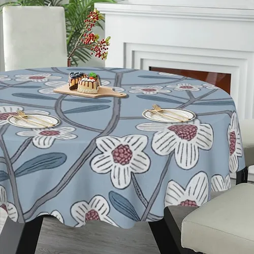 Vista 5 de Blue Floral Round Tablecloth Table Cloth Decor Washable Table Cover with Wrinkle Resistant for Home Kitchen Dining Room Picnic Camping Party Holiday
