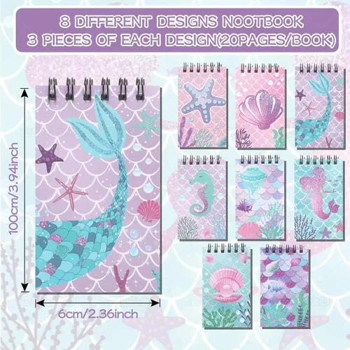 Vista 2 de LiYiQ Juego de 148 calcomanías de papel de sirena para regalo de devolución, mini cuadernos, bolígrafos, calcomanías para suministros de cumpleaños