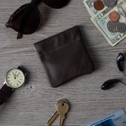Vista 84 de Monedero clásico a presión, de cuero, para hombre de Nabobb, negro