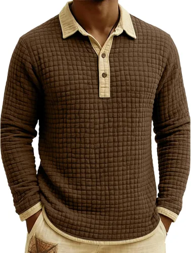 Vista 9 de Polo de punto para hombre, manga larga, ligero, informal, con cuello