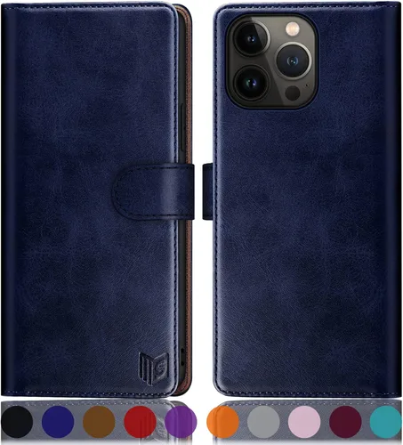 Vista 13 de SUANPOT Funda tipo cartera para iPhone 14 Pro de 6.1 pulgadas con bloqueo RFID, tarjetero y tarjetero, funda protectora de piel sintética con tapa