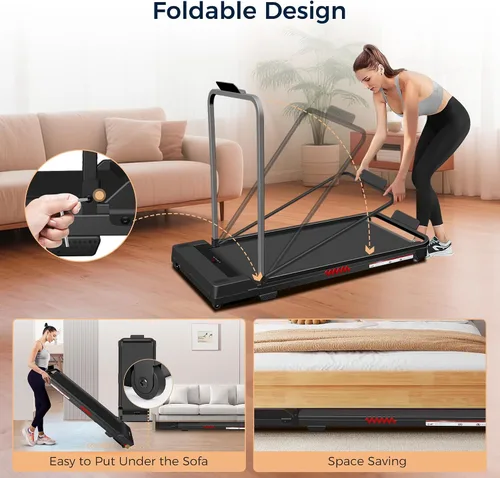 Vista 6 de Foldable Treadmill for Home, 3-in-1 Walking Pad with 13% Incline Handle Bar, 300LBS Capacity, 3.0HP Quiet Brushless, Small Treadmills for Small
