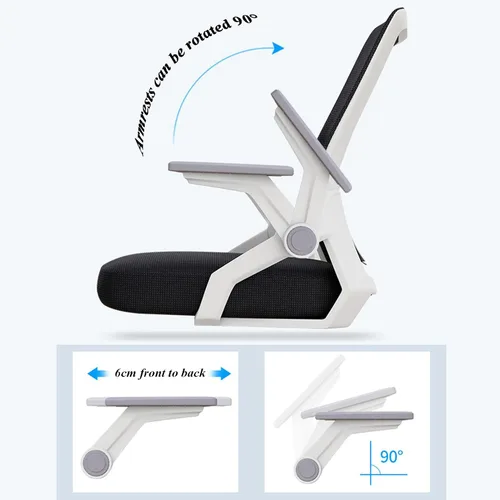 Vista 5 de Silla de oficina ergonómica de malla, silla de escritorio ejecutiva de computadora con respaldo alto con reposacabezas y reposabrazos abatibles