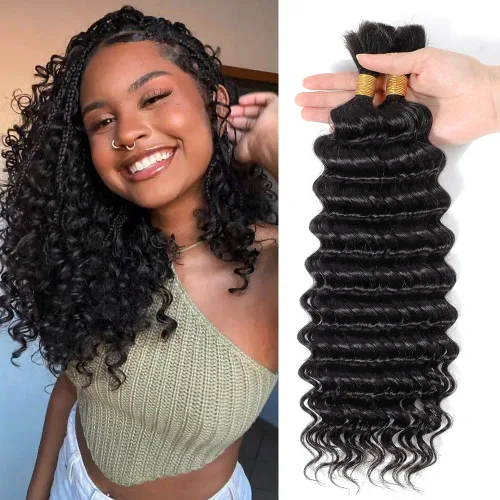 Vista 19 de Urbeauty Cabello Humano para Trenzar para Trenzas Boho Bob - Cabello Bohemio de Onda Profunda para Trenzar - Negro Azabache, 14 pulgadas Sin Nudos