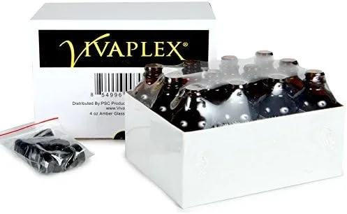 Vista 2 de Vivaplex, 12, ámbar, botellas de vidrio de 4 oz, con tapas