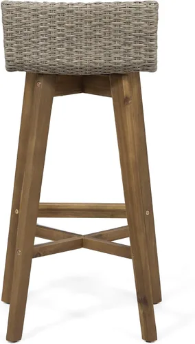 Vista 7 de GDFStudio Taburetes de bar de madera y mimbre para exteriores (juego de 4), marrón claro y teca