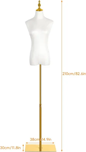 Vista 2 de Maniquí femenino forma cuerpo torso con soporte, maniquí de costura de altura ajustable para exhibición de ropa, base de metal, para sastres