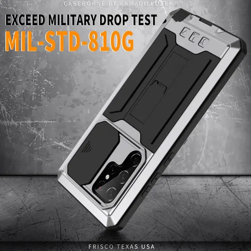 Vista 4 de MIYI - Funda protectora rígida para Samsung Galaxy S22 Ultra 5G, aluminio para exteriores, de metal Gorilla Glass a prueba de golpes, militar