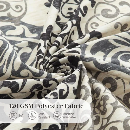 Vista 5 de Cortina de ducha de tela negra y beige, cortina de ducha con estampado de medallón vintage, cortina de baño decorativa impermeable, 72 pulgadas