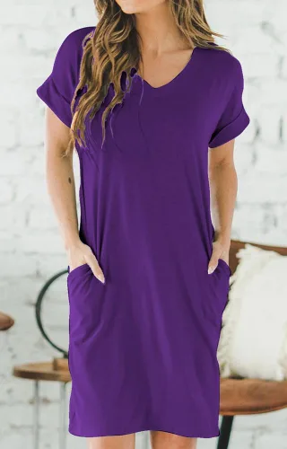 Vista 6 de Ecolley Vestidos casuales de verano sueltos para mujer con bolsillos, cuello en V, vaporoso, vestido de playa, manga con puños, cómodo
