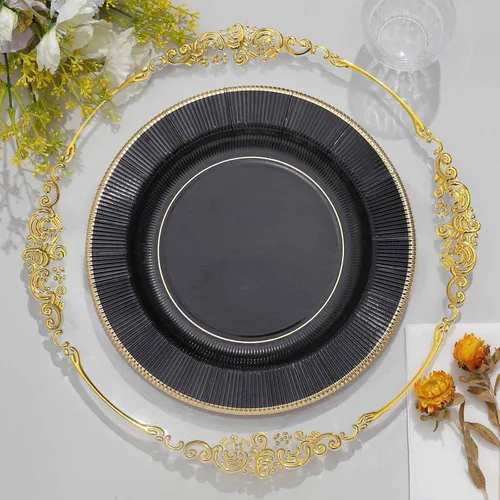 Vista 38 de Efavormart Paquete de 25 Platos Cargadores Desechables Sunray Metallic Sage Green de 13", Bandeja de Servir de Cartón, Redonda - 350 GSM Verde