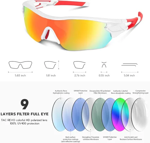 Vista 4 de Lentes de sol polarizados para hombres y mujeres jóvenes de béisbol ciclismo correr conducir pesca golf motocicletas lentes TAC UV400