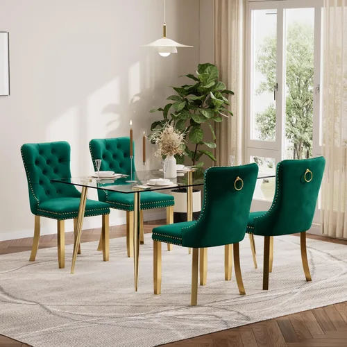 Vista 85 de Baysitone Juego de mesa de comedor de cristal de 51 pulgadas para 4, juego de 5 piezas de comedor moderno, mesa de cocina rectangular de vidrio