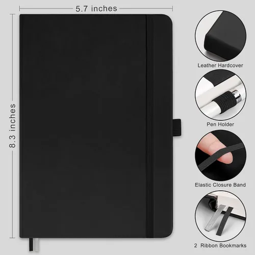 Vista 2 de RETTACY Cuaderno Diario Punteado, 320 Páginas Numeradas, Tamaño A5 Mediano (5.7" × 8.3"), Tapa Dura de Cuero, Papel Grueso de 100 GSM, para Diario