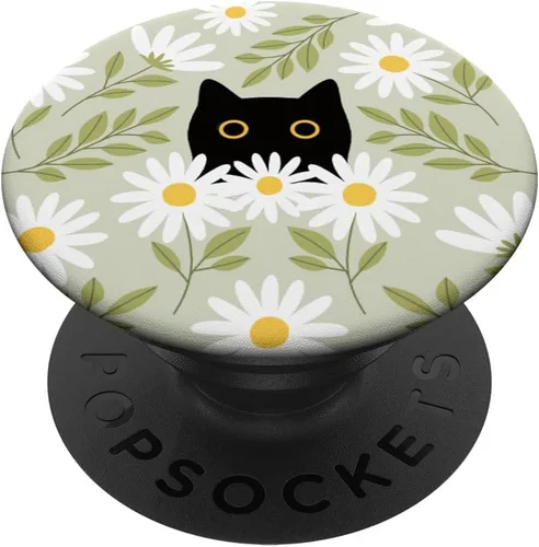 Vista 7 de PopSockets PopGrip para MagSafe con diseño floral de margarita, gato negro y verde salvia, para mujeres y niñas