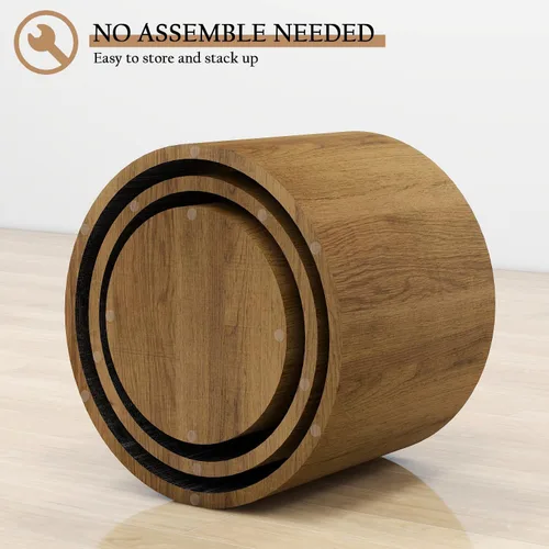 Vista 4 de Vikiullf Juego de 3 mesas de centro anidadas, mesas redondas de madera, mesa circular moderna para sala de estar, dormitorio, mesa auxiliar