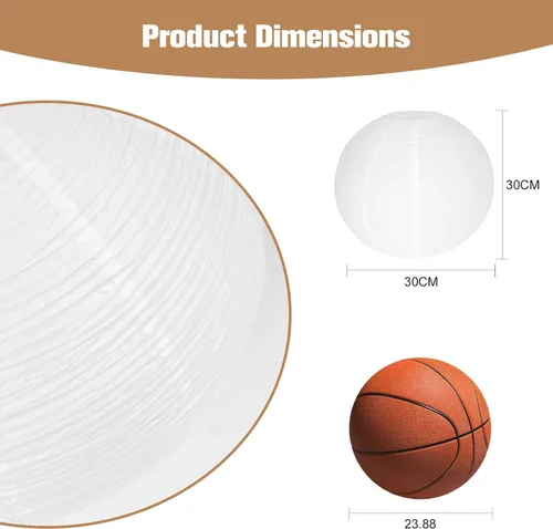 Vista 6 de Juego de 2 pantallas de lámpara de papel blanco, 12 x 12 pulgadas, pequeñas lámparas colgantes de papel chino, pantalla redonda para decoración