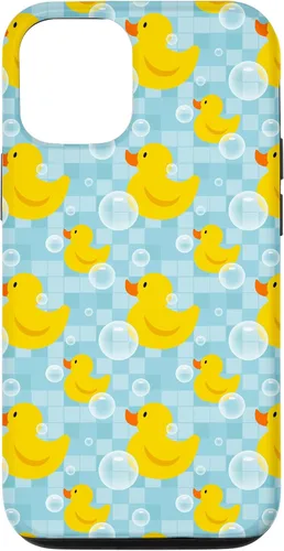 Vista 26 de Funda de goma amarilla para iPhone 16 con patrón de patos y patos