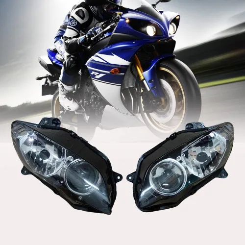 Vista 8 de Ensamble de lámpara de faro delantero para motocicleta compatible con Yamaha YZF600 R6 2006 2007 06 07 YZF-R6 Faro frontal transparente para moto