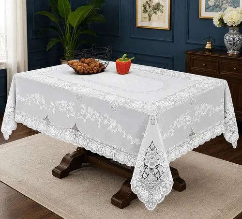 Vista 6 de Violet Linen Mantel de vinilo con diseño de Betenburg, color beige, 60 x 90 pulgadas, oblongo/rectangular