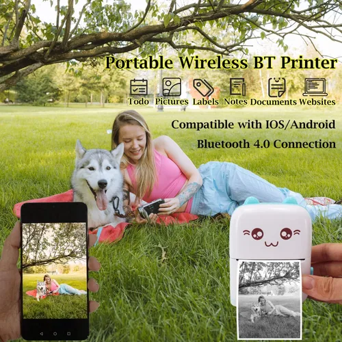 Vista 4 de Mini Impresora de Bolsillo, Impresora Térmica Portátil con 8 Rollos de Papel de Impresión, Impresora Inalámbrica Bluetooth Pequeña