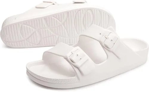 Vista 5 de FUNKYMONKEY - Sandalias bajas cómodas para mujer, hechas de etilvinilacetato, ajustables con hebilla doble