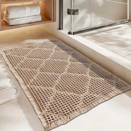 Vista 4 de ZALL Tapete de baño de punto gofre, súper absorbente, antideslizante, color marrón, 17 x 24 pulgadas, patrón geométrico de diamante, lavable a