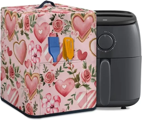 Vista 14 de Air Fryer Oven Dust Cover with Handle and Pocket, Easy Cleaning Electric Appliance Cover, Brown Flower Flor marrón (Brown Flower)