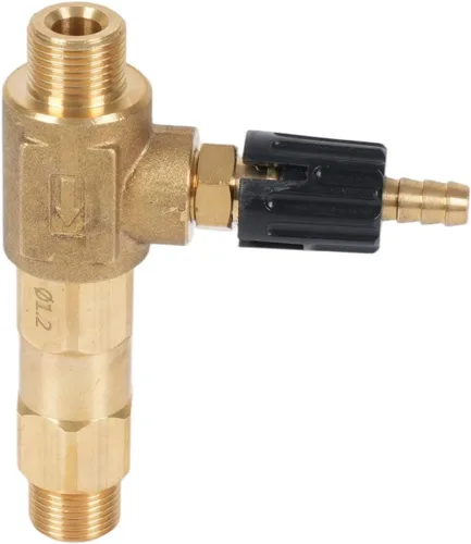 Vista 2 de Inyector químico para lavadora a presión de 1-2 GPM para bomba general, control ajustable, arandela de potencia, inyector aguas abajo, orificio