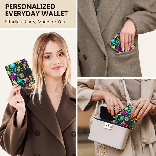 Vista 2 de Chelmon Cartera pequeña gótica para mujer, con bloqueo RFID, de piel sintética, plegable, para tarjetas de crédito, con ventana de identificación