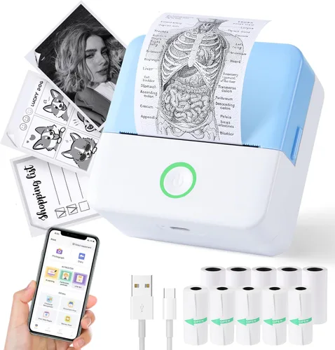 Vista 14 de cudinham Mini impresora Print Pods, fabricador de pegatinas térmico sin tinta con 10 rollos de papel de impresión, Printpod de bolsillo para Negro