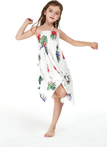 Vista 4 de Vestido hawaiano Luau con fondo irregular gitano para niña en Pretty Tropical