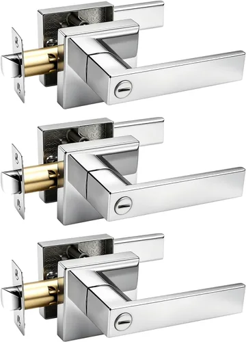 Vista 16 de Gobrico 1 paquete de manijas cuadradas de privacidad para puerta en acabado negro mate, manijas interiores sin llave, reversibles para puertas