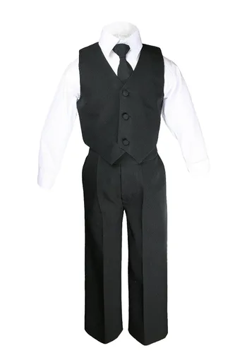 Vista 4 de Conjunto de chaleco de traje negro de 6 piezas para bebés y niños pequeños, corbata burdeos extra satinada, S-20 (4T)