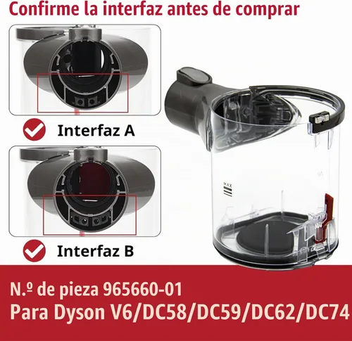 Vista 2 de Contenedor de polvo de repuesto para aspiradora Dyson V6 DC58 DC59 DC62 DC74