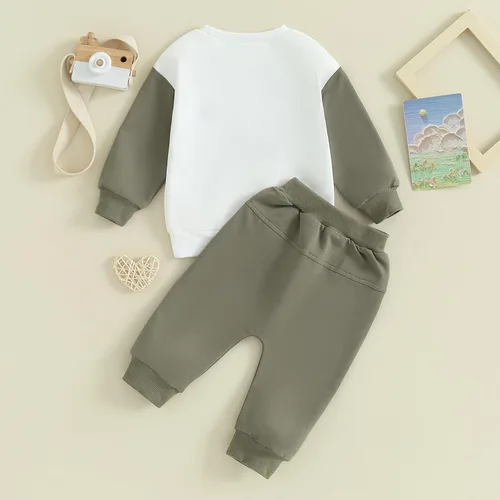 Vista 7 de Conjunto de 2 piezas de ropa de manga larga con cuello redondo y estampado de cuadros de ajedrez para niño pequeño
