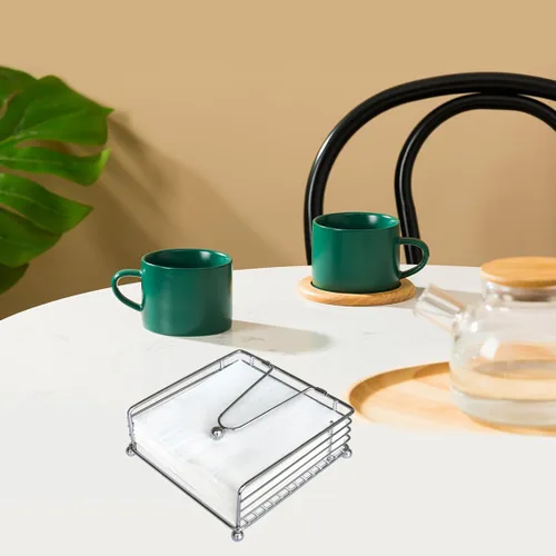 Vista 7 de hiwafifi Servilletero para mesa, dispensador de servilletas plano con brazo pesado, soporte cuadrado de papel de cóctel de elegante hierro rústico