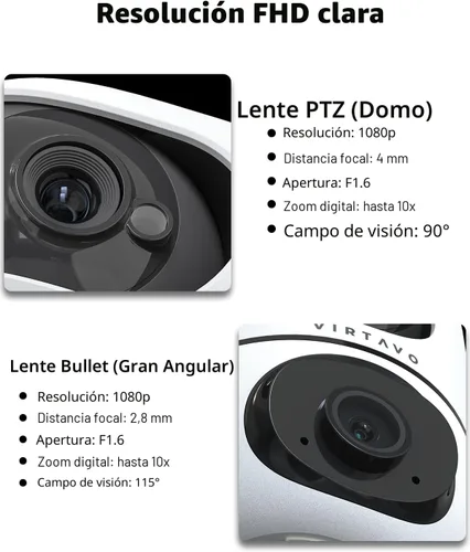 Vista 7 de virtavo Cámara WiFi de Seguridad XD1 para Interiores, No Requiere Suscripción, Monitor de Bebé y Cámara para Mascotas PTZ de Lente Dual 360°