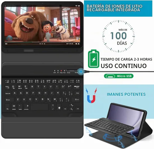 Vista 7 de DETUOSI Funda con teclado retroiluminado para Samsung Galaxy Tab A9 8.7 pulgadas SM-X110 WiFi 2023 Android Tablet con S Pen Holder TPU suave a