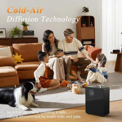 Vista 3 de Difusor inteligente sin agua HVAC 3000 pies cuadrados, negro Control táctil y Bluetooth, cuerpo de metal, doble HVAC/diseño portátil para espacios