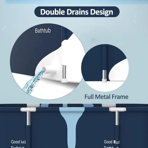 Vista 6 de Bañera plegable portátil extra grande de 55 pulgadas con marco de metal para baño de adultos, bañera plegable de spa para cabina de ducha, baño