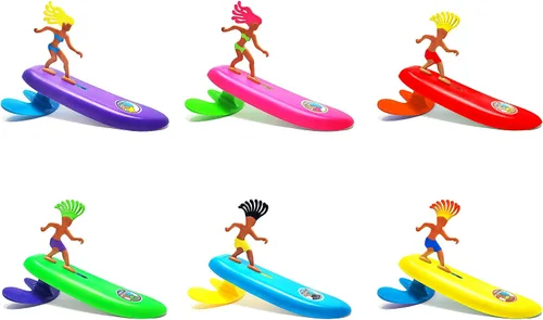 Vista 3 de Surfer Dudes Classics Juguete de tabla de surf y minisurfista impulsado por olas, para la playa, Aussie Alice