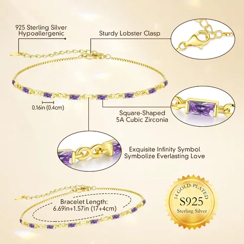 Vista 4 de CDE Pulseras de plata de ley 925 con piedra natal para mujer, delicada pulsera de tenis infinito con dije de eslabones simples, cumpleaños