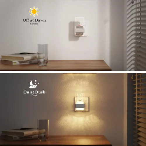 Vista 2 de JandCase Luz nocturna enchufable con sensor de atardecer a amanecer, brillo ajustable de 0-100 lúmenes, luz nocturna LED blanca cálida de 3000 K