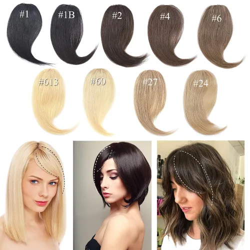 Vista 7 de SEGO Flequillo lateral con clip en cabello humano 100% real de 10 pulgadas, 2 piezas de flecos de onda francesa barrido de aspecto natural, 0.53
